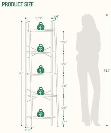 Hzuaneri Ladder Shelf, Bookshelf, Freestanding Corner Storage Shelf - Image 2