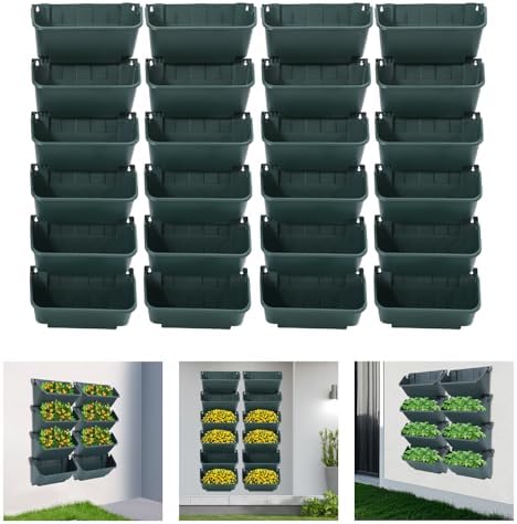 24-Pot Vertical Wall Planter, Self-Watering Stackable Planters for Indoor & Outdoor Use, Perfect for Herbs, Flowers & Vegetables (24, Green) - Image 4
