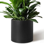 Giraffe Creation 12 Inch Cylinder Plant Pot, Modern Round Planter with Drainage Holes and Saucer, Lightweight Plastic Flower Pot for Indoor Outdoor Plants, Black by Giraffe+Creation