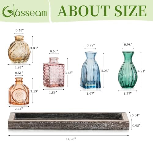 Glasseam Glass Bud Vases for Flower: 5 Pcs Small Vases with Wooden Tray - Image 3