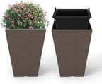 GIANTEX Square Taper Planter Set of 2, Self-Watering Flower Pots, Brown - Image 7