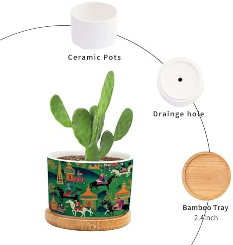 Bright Emerald Green Ceramic Planters Chinoiserie Decor Planters for Outdoor Plants with Drainage Holes and Saucers Pot for Indoor Outdoor Garden - Image 3