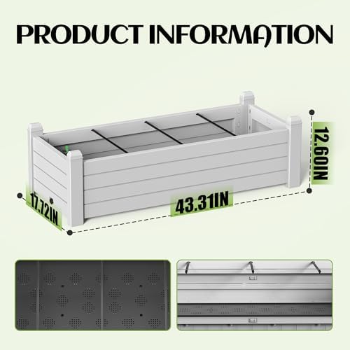 Small Raised Garden Bed, Durable Resin Planter Boxes Outdoor with Drain Plug and Water Level Monitor for Plants Vegetables Flowers Fruits(Ashen) - Image 2