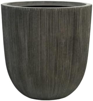 12.4"H Tall Tapered Ribbed Plastic Plant Pot with Drainage Hole & Plug by UPPERSTONELIVING