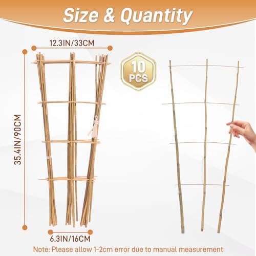 10 Pack 3ft Bamboo Trellis for Climbing Plants, Fan-Shaped Garden Support - Image 2