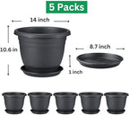 5 Packs 14 inch Flower Pots + Saucers, Large Indoor & Outdoor Pot - Image 2