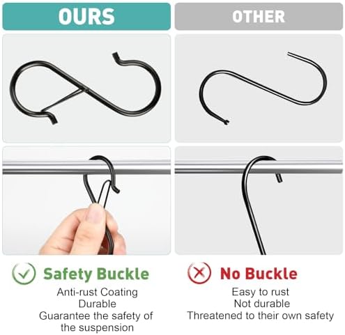 100 Pcs S Hooks for Hanging Heavy Duty, Metal S Hook with Safety Buckle - Image 5