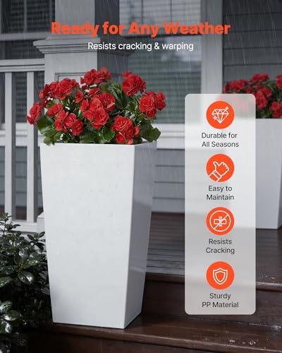 VEVOR 30 inch Tall Planters for Outdoor Plants Set of 2, White Tall Planter for Indoor Plants, Modern Large Planters for Front Porch Patio Balcony, Plant Container Flower Pots with Built-in Drainage - Image 2