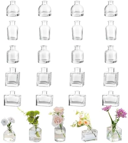Glasseam Mini Bud Vases for Centerpieces: Clear Small Flower Vase Set of 20 Cute Tiny Glass Vases for Flowers Modern Decorative Wedding Table Centerpiece for Dining Room Decoration by Glasseam