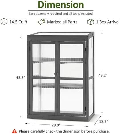 MCombo Cold Frame Greenhouse, Wooden Cabinet with Shelves, 0760 (Dark Grey) - Image 3