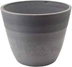 PSW Pot Collection 16-inch Plastic/Stone/Wood Composite Large Ribbed Planter – No Drainage Hole (Drillable), Indoor/Outer Garden Pot for Foliage, Trees, Flowers, Ferns, Cement Gray by PSW