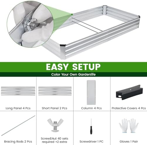 G GOOD GAIN 2Pcs Galvanized Raised Garden Bed 8x4x1ft for Herbs, Silver - Image 3