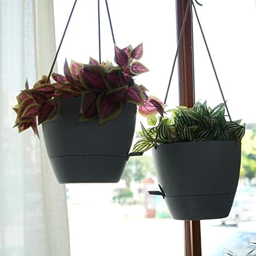 SwinDuck 10 Inch Self Watering Hanging Pots, 2 Pack Hanging Planters with 40oZ Deep Reservior for Indoor Outdoor Plants Flowers, Grey - Image 6