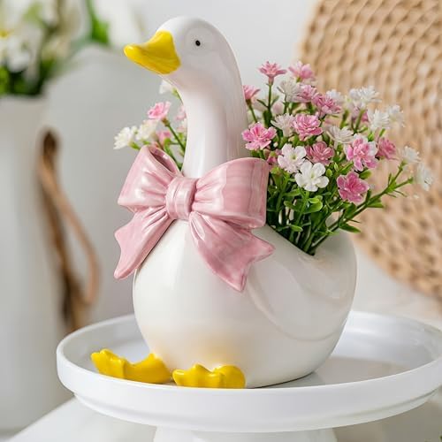Silly Goose Vase Cute Ceramic Flower Vase Nursery Aesthetic Decor, Pink by Yiyiring
