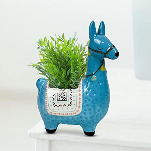 Ceramic Llama Planter for Succulent Plants Cute Alpaca Decor for Home, Office 8 1/2 Tall with Drain Holes Perfect for Cactus or Small House Plant Decoration (Blue) - Image 4