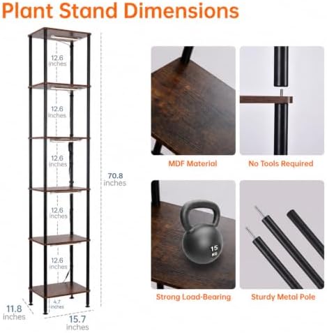 Bstrip Plant Stand Indoor with Grow Lights, 70.8in Tall Plant Shelf, 6-Tier - Image 7