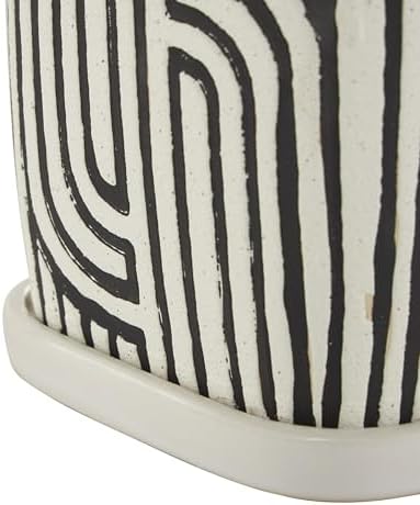 Deco 79 Ceramic Indoor Outdoor Planter Small Planter Pot with Overlapping Black Arches and Attached Saucer, Set of 3 Planters 7',6',5'H, White - Image 5