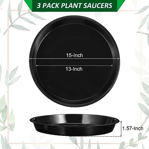 PATIKIL 3 Pack Plastic Plant Saucer, 15 Inch Plant Tray for Pots Round Plant Dish Plant Drip Trays Water Tray for Indoors Outdoors Garden, Black - Image 2