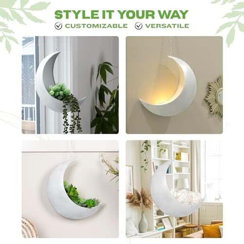 Hanging Moon Planter for Moon Room Decor - Great for Succulents, Air Plant, Mini Cactus, Faux, Artificial Plants-Boho Hanging Planters for Indoor Plants, Witchy Gifts for Women, Birthdays,Plant Lovers - Image 5