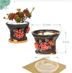 5.5 Inch Succulent Pot Handmade Flower Design Round Ceramic Antique Plant Pot Cactus Pot Planter with Drainge and Saucer Set of 2 (Two Hydrangea and Rose) - Image 6