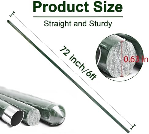 Garden Stakes 6ft, Metal Plant Stakes 6Feet for Gardening and Farm, 72" Plastic Coated Plant Support for Tomato, Cucumber, Bean, Flower, Potted and More Climbing Plants - Image 2