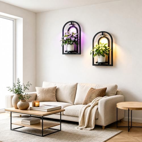 Hyindoor Wall Plant Holder with Grow Light & Remote Control, Wall planters for indoor plants, Wall Mounted Hanging Planter, Plant Wall Shelf Frame for Living Room, 2 Pack - Image 7