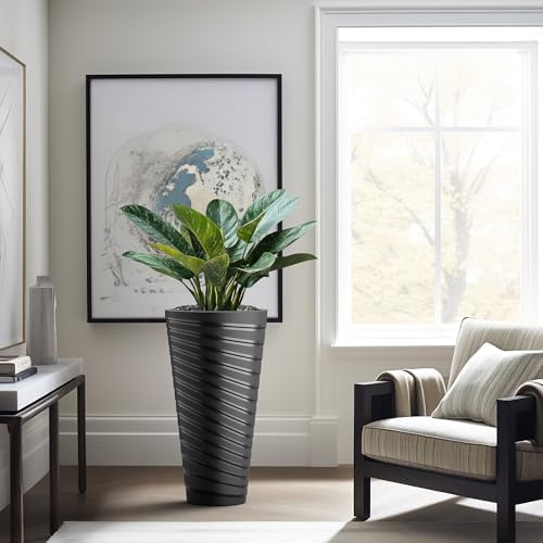Kante Set of 2 Black Plastic Round Planters 29" Tall Home & Outdoor - Image 6