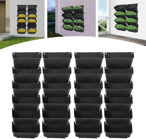24-Pot Vertical Wall Planter, Self-Watering Stackable Planters for Indoor & Outdoor Use, Perfect for Herbs, Flowers & Vegetables (24, Black) - Image 4