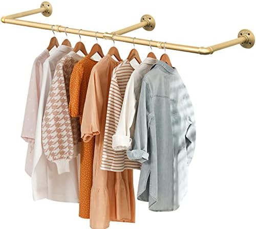Wall Industrial Pipe Clothes Racks, DIY Floating Hanger Rustic Home Pipe Decor, Mounted Closet Storage Organizer Holder Systems, Heavy Duty Garment Rod Pole For Cloakrooms Bathroom Black Iron by Varsoul