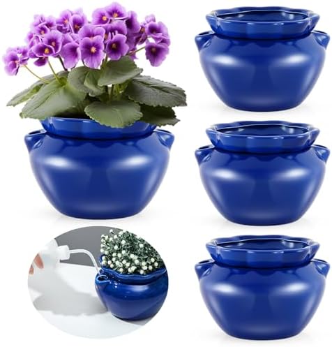 4 Sets African Violet Pots 6 Inch Self Watering Pot for Indoor Ceramic Self Watering Planter for Flower Lovers Ideal Plant Pot Thriving Flower Maintenance by Sunnychicc