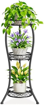 iDavosic.ly 3 Tier Metal Plant Stand Outdoor Indoor, 34 Inch Tall, Black by iDavosicly