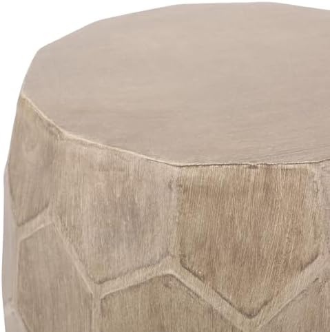 ø15.25'' Concrete Side Table End Table for Outdoor & Living Room, Modern Boho Round Circle Drum Style, Durable and Lightweight, Cement Material, Natural Wood Grain, No Assembly, Natural - Image 7