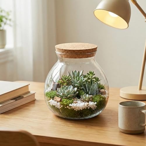 Terrarium Jar, 1800ml Glass Plant Terrarium, Closed Container with Cork Lid for Succulents, Fish Bowl Vase Container - Image 6