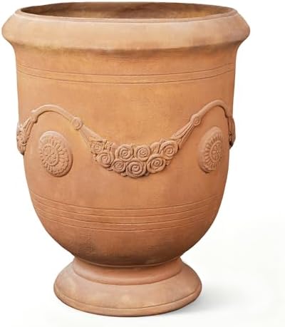 Urn Planter, 16.5 Inch Large Garden Plant Pots, Rust Color by GreensWord
