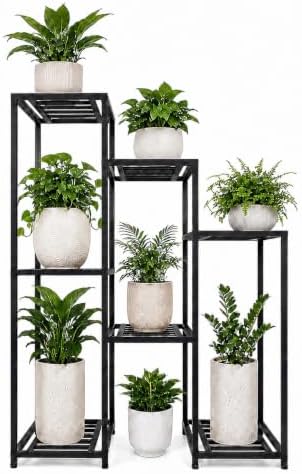 Metal Heavy Duty Plant Stand Indoor Outdoor,7-Tier Tall Plant Stands Holder,Wrought Iron Plant Shelves for Multi Large Pots,Black Tiered Flower Display Riser for Living Room,Patio,Balcony by Hongsane