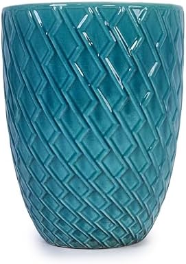 Hand Glazed Ceramic Plant Container Modern Decorative Pot Planter Drainage Hole Thick Earthenware Vessel Breathable Clay Porous Walls Weighty Stable Base Root Succulents Herbs Palms (Cyan) by WEALTHKING