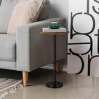BTY Small Round Side Table Set of 2 Weighted Base End Table Cocktail Table Martini Table with Pedestal Accent for Small Spaces Bedroom Brown and Black - Image 2