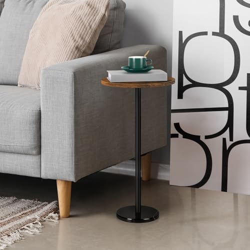 BTY Small Round Side Table Set of 2 Weighted Base End Table Cocktail Table Martini Table with Pedestal Accent for Small Spaces Bedroom Brown and Black - Image 2