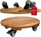 IDZO 2pack 12inches Wood Plant Caddy with Wheels Heavy Duty, 264 Lbs Capacity, Acacia Hardwood Plant Dolly, Plant Stand with 360° Lockable Wheels for Plant Pots, Heavy Objects Hauling - Natural Wood by Idzo