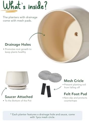 LE TAUCI Ceramic Plant Pots, 10 + 12 Inch, Set of 2, Reactive Glaze Beige - Image 4