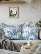 Outdoor Pillows Waterproof Set of 2, Tropical Palm Tree Patio Throw Pillows for Couch Bed Sofa with Insert, Vintage Sky Blue Exotic Botanical Plants Decorative Reading/Camping Pillow Set 18x18 Inch - Image 3