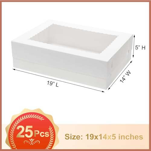 Mefleet 25pcs 19x14x5 Half Sheet Cake Boxes with Window Bakery Boxes White - Image 2