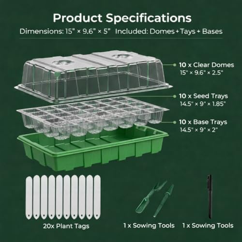 Gardzen 10 Pack 40 Cell BPA Free Seed Starter Tray Kit - Image 2