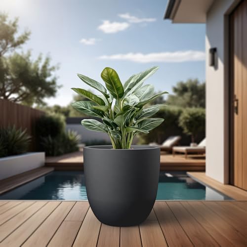 Kante Black Concrete Planter 18" Dia All-Weather Round Large Pot - Image 6