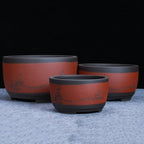 LNPTAL Asian Bonsai Pot, Red Clay Ceramic Succulent Planter with Plum Blossom Engraving, Round Chinese Style Flower Pot for Indoor Plants(14cm*17cm) - Image 2