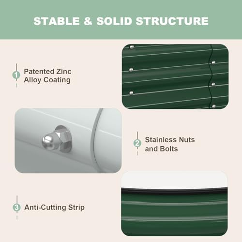 Raised Garden Bed, 6x3x1ft Galvanized Outdoor Planter Beds with Safety Edging and Gloves, Oval Metal Planter Box for Gardening Vegetables Flowers Herb-Deep Green - Image 3