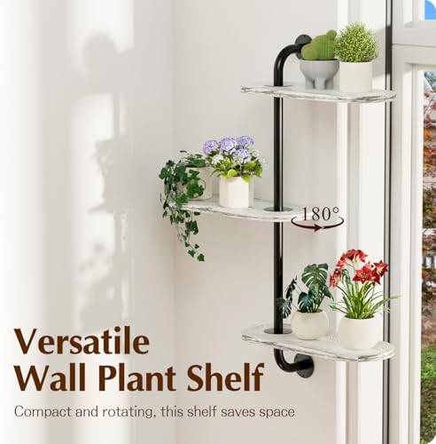 Rotating Window Plant Shelves 3-Tier, Wooden Window Shelf for Plants, Sill Space-Saving Corner Hanging Wall Stand for Multiple Plants, Indoor Home Decor, White - Image 5