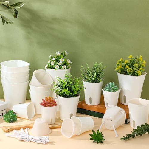 Ziliny 18 Pcs Self Watering Pots Plastic Plant 3 Sizes Flower Plant Pot with Inner White Flower Pots for Indoor House Plants Plastic Self Watering Pot for Herbs Flowers (Xs,S,M) - Image 5