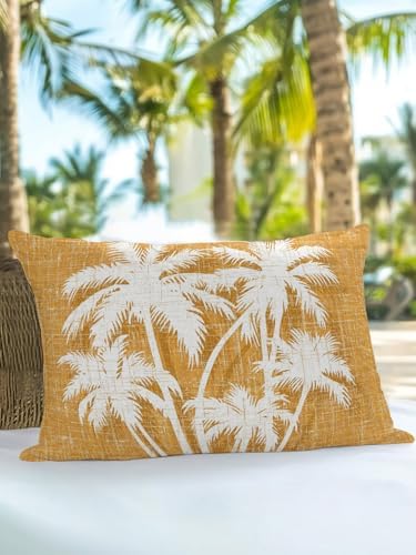 Throw Pillow 12x20 Inch, Tropical Palm Tree Waterproof Outdoor Pillow Covers for Patio with Insert, Vintage Orange Exotic Botanical Plants Decorative Pillowcase Cushion for Couch, Sofa, Bed, Garden - Image 7