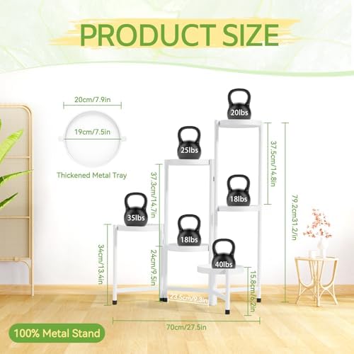 iDavosic.ly Plant Stand Indoor Outdoor, 6 Tier Metal Corner Shelf, White - Image 3